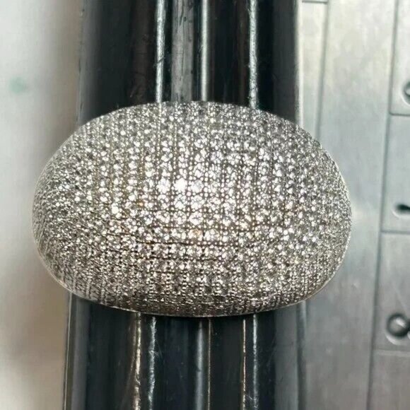 Gorgeous Signed Sterling Silver Micro Pave Clear CZ Sparkling Dome Ring Size 8 - Picture 14 of 14
